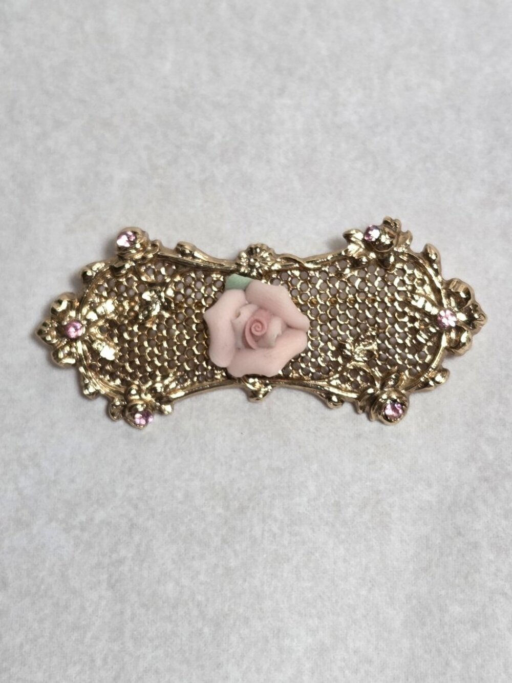 1928 Rose Pin Brooch with pink rhinestones